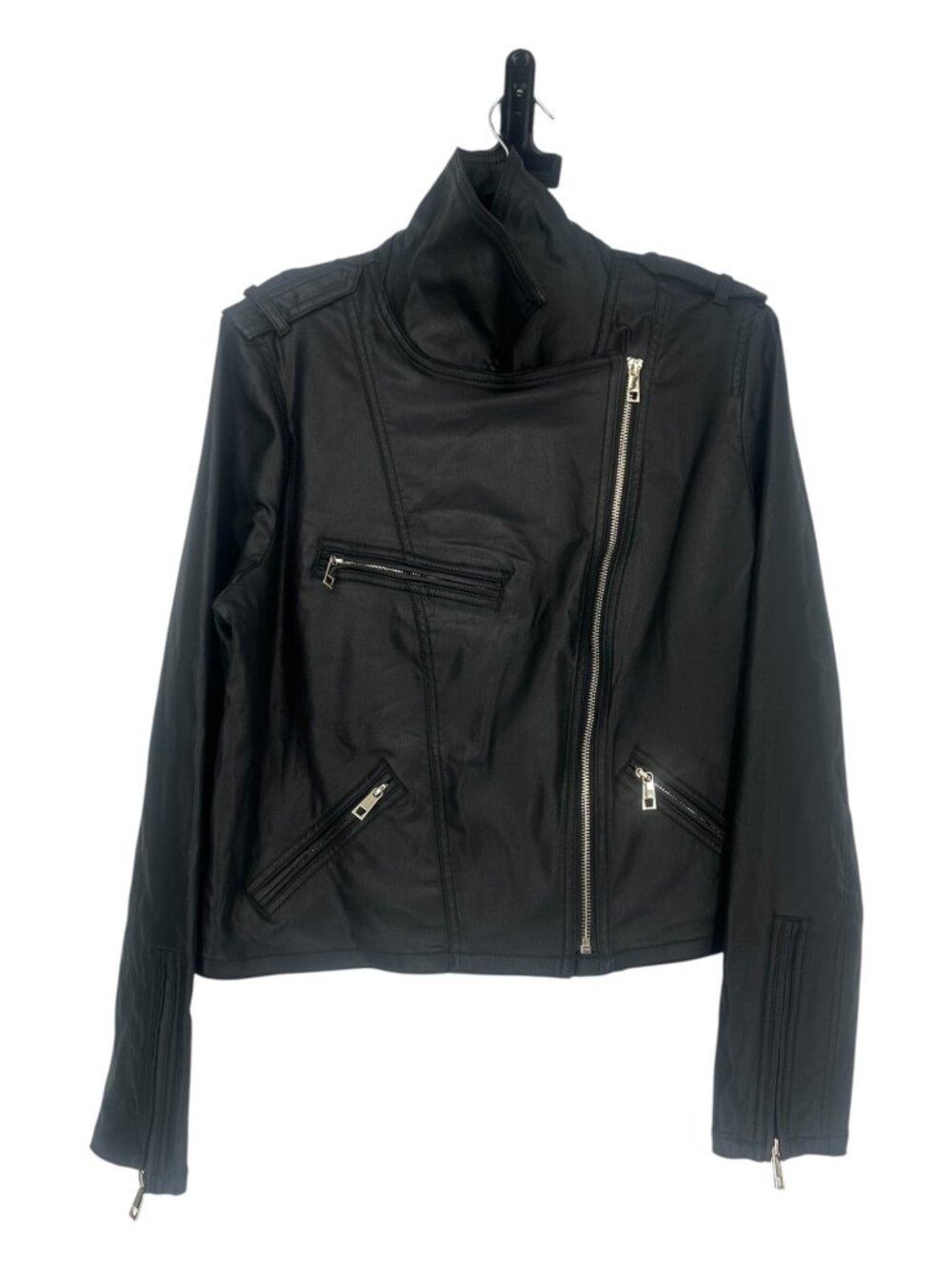 White House Black Market Jacket Womens XL Black Coated Moto Asymmetrical Zip NWT